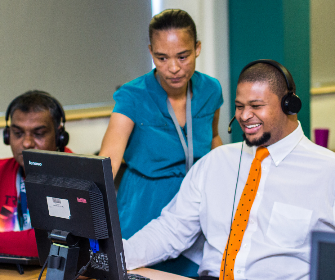 Learners on a contact centre training floor at EduPower Skills Academy in Durban